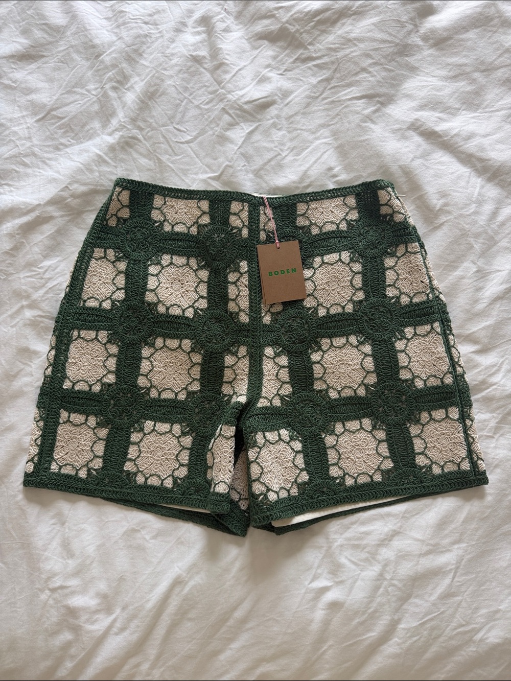 Boden Green and Cream Crochet Shorts